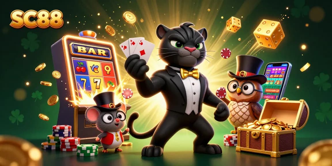 Engage in thrilling SC88 casino action with elegant dealer characters and jackpot symbols.