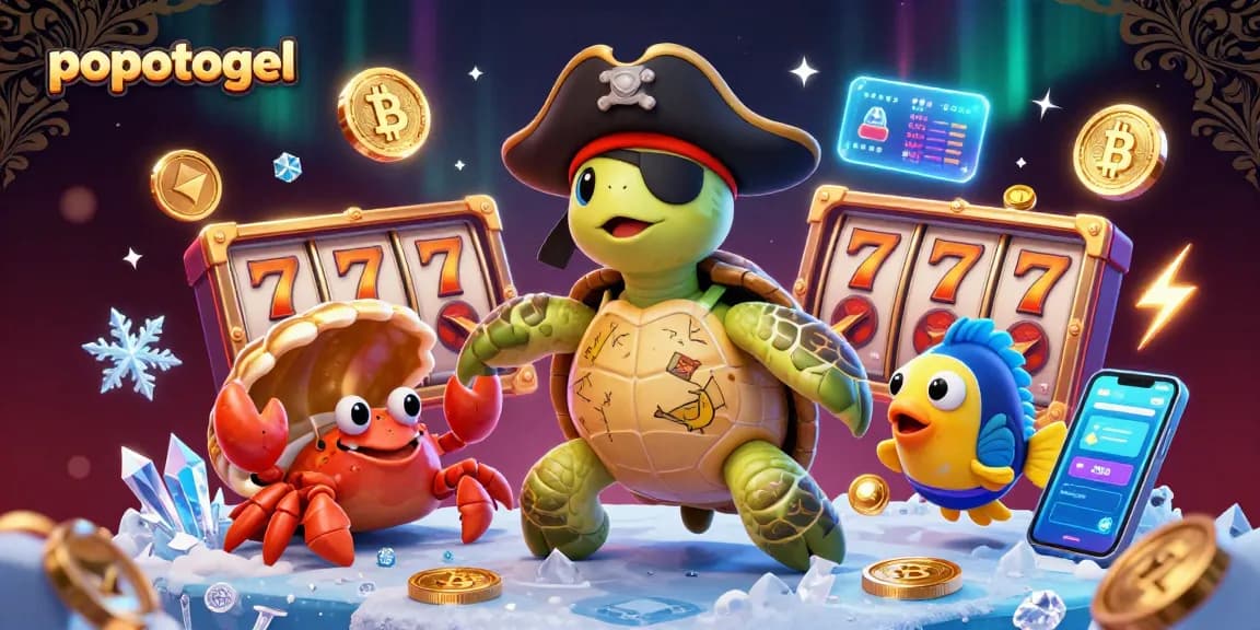 Experience thrilling gameplay with popotogel as a pirate turtle and friends unveil slot machine treasures.