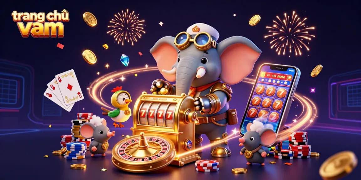 Experience the vibrant action at trang chủ vmax with an animated steampunk scene filled with games.