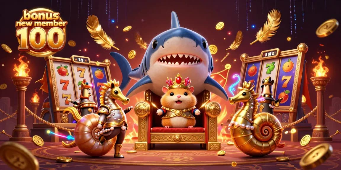 Experience the thrill of bonus new member 100 with our dynamic casino-themed illustration featuring iconic gambling elements.