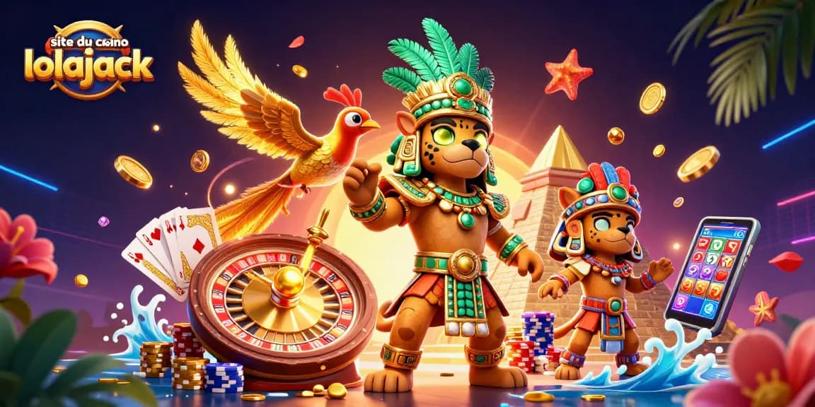 Gagnez avec les machines à sous sur le site du casino lolajack à travers une illustration 3D colorée.