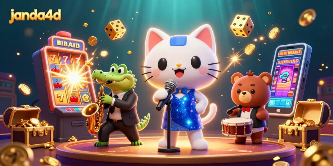 Permainan slot gacor di janda4d dengan kucing penyanyi jazzy dan karakter menarik lainnya.