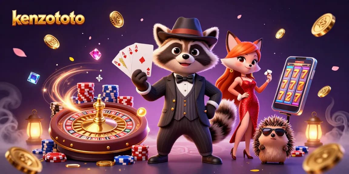 Kenzototo offers an engaging experience with a suave raccoon and charming characters in a lively casino scene.