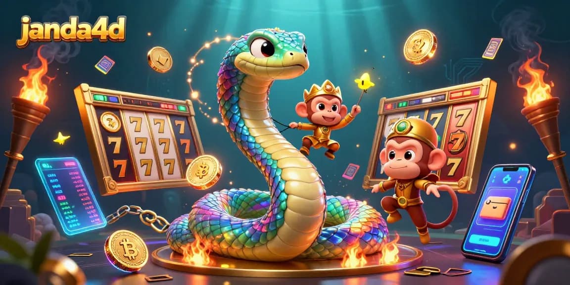 Permainan lotere dan slot di janda4d dengan karakter ceria dan efek tajam.