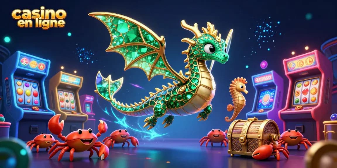 Visitez un monde captivant du casino en ligne avec un dragon de mer et des éléments ludiques.