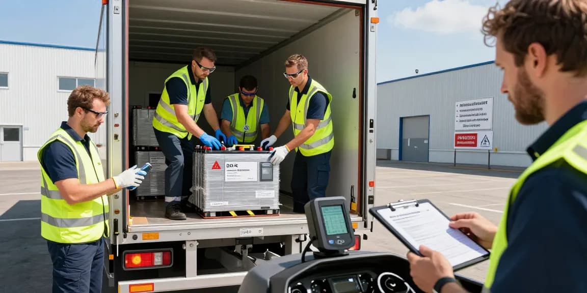 Batterie Transport in Dortmund mit ADR-zertifizierten Fahrern, die Lithiumbatterien sicher verladen.