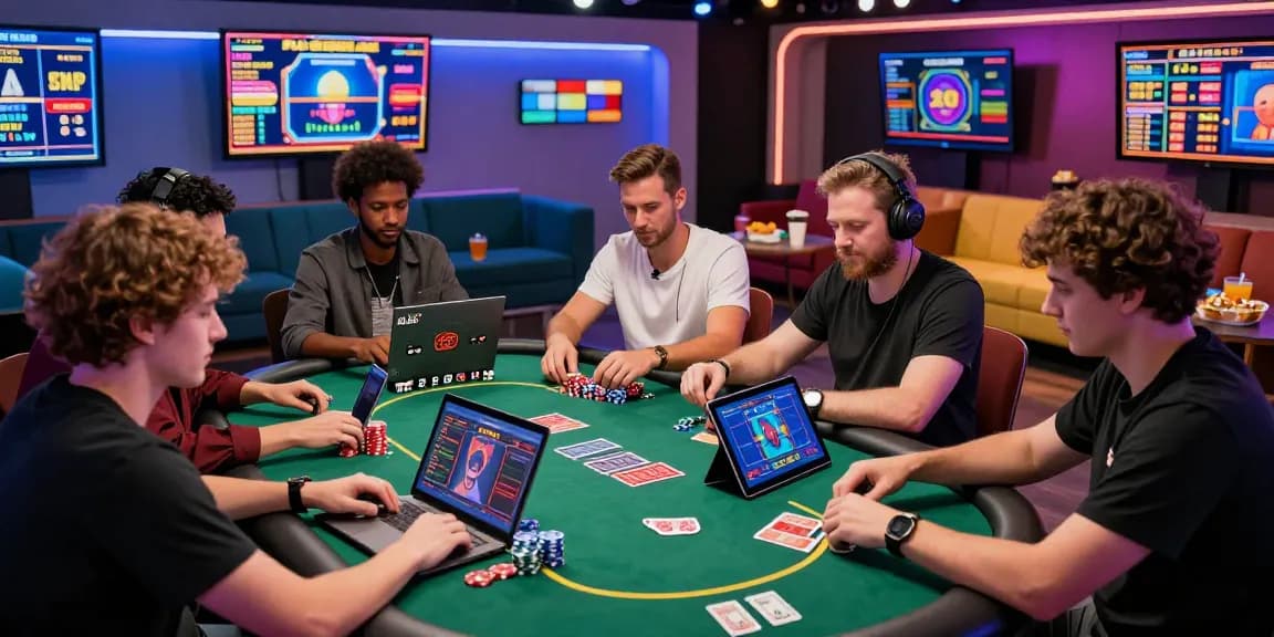 Exciting live gaming scene at Situs Resmi Dominobet featuring diverse players enjoying poker and slots.