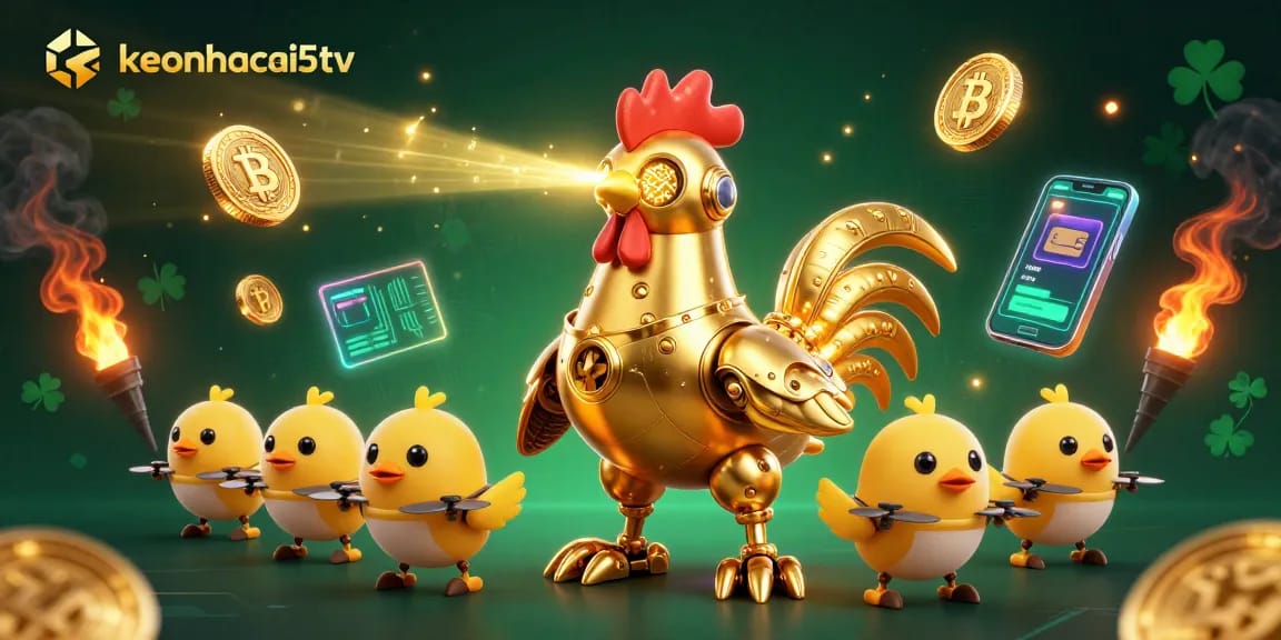 Engage with keonhacai5tv in an exciting crypto casino scene full of action and vibrant elements.