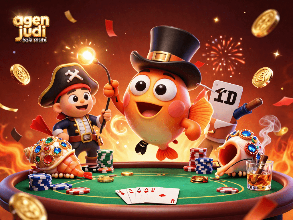 Engage with agen judi bola resmi featuring thrilling poker elements, vibrant celebrations, and unique characters.