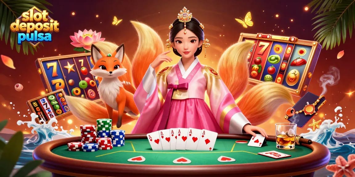 Win big with slot deposit pulsa at our vibrant casino scene featuring dynamic slot reels!