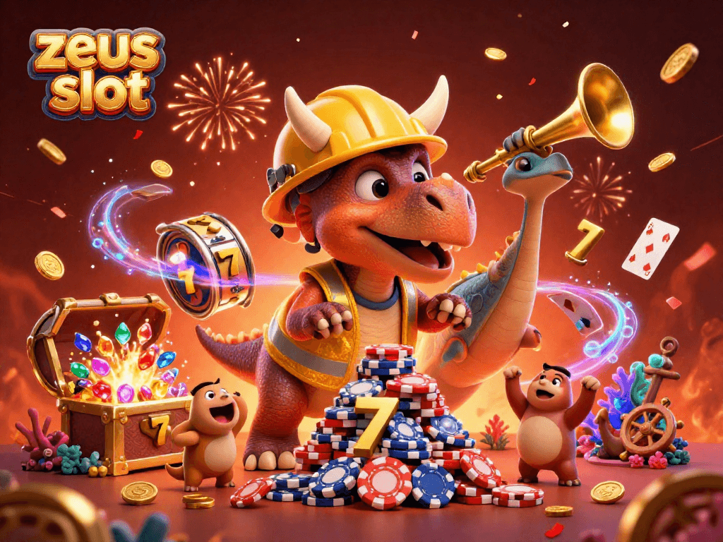 Experience the excitement of zeus slot with lively characters amidst gold coins and vibrant gameplay.