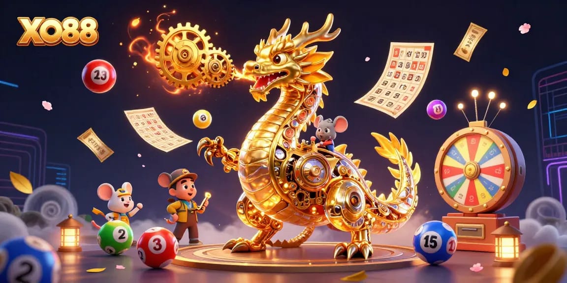 Bet on exciting lotteries and bingo with XO88's vibrant 3D casino illustration.