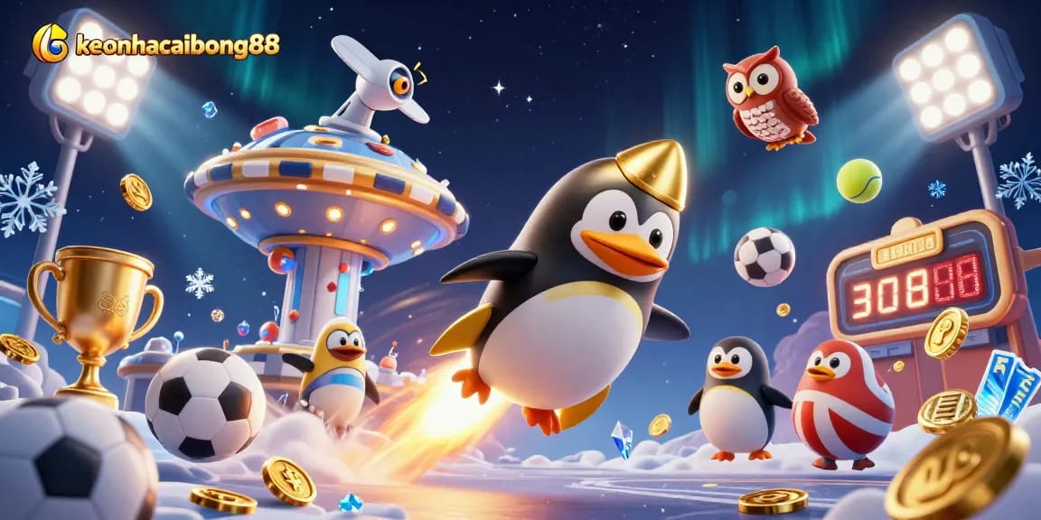 Engage with keonhacaibong88's vibrant casino-themed adventure featuring a golden penguin.