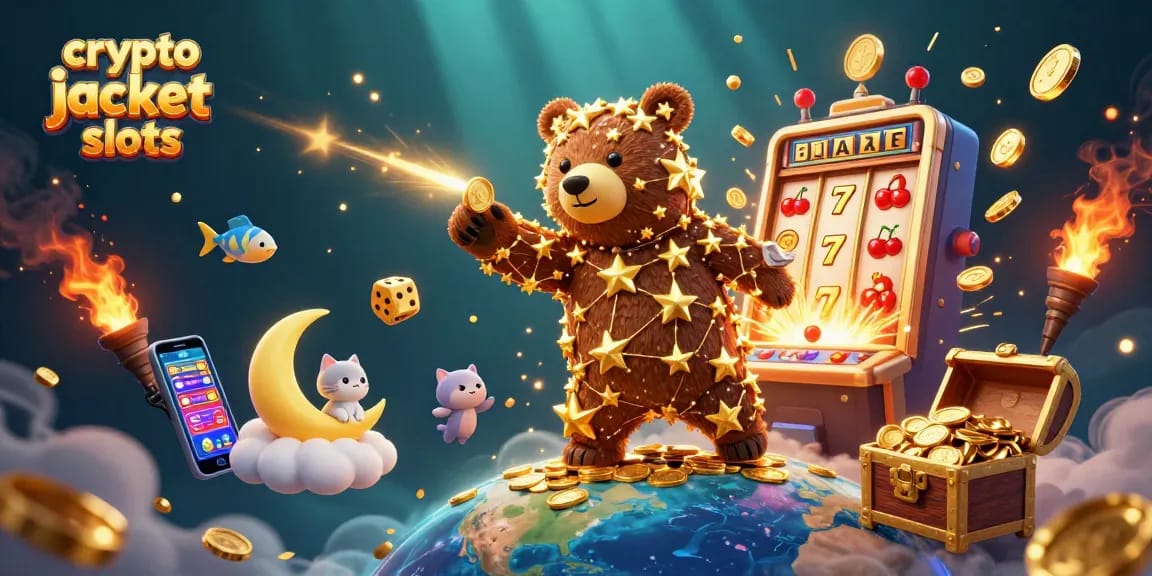 Experience thrilling action and rewards with crypto jackpot slots in a vibrant casino-themed illustration.