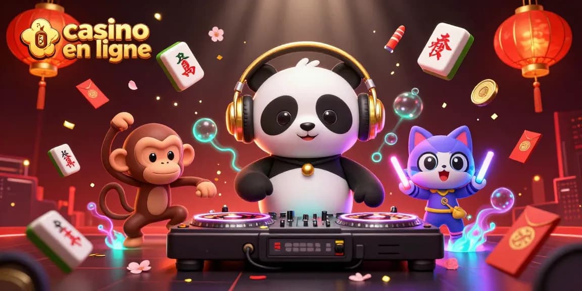 Venez vivre l'excitation du casino en ligne avec un panda DJ, des lanternes et des feux d'artifice.
