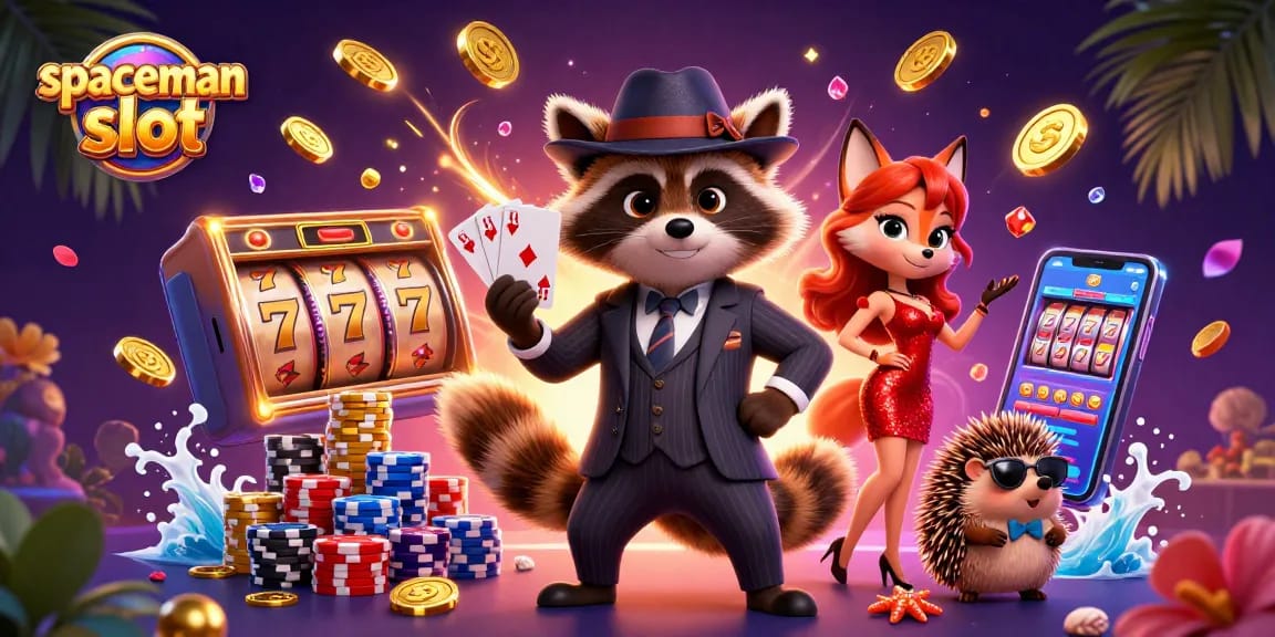 Engage with the thrilling spaceman slot as cartoon characters enjoy big wins and shimmering coins.
