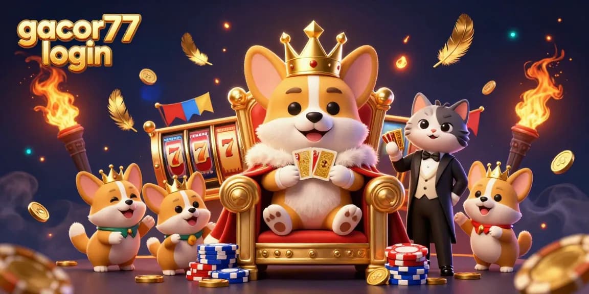 Engage with gacor77 login to unlock thrilling casino adventures with crowned corgi and butler.