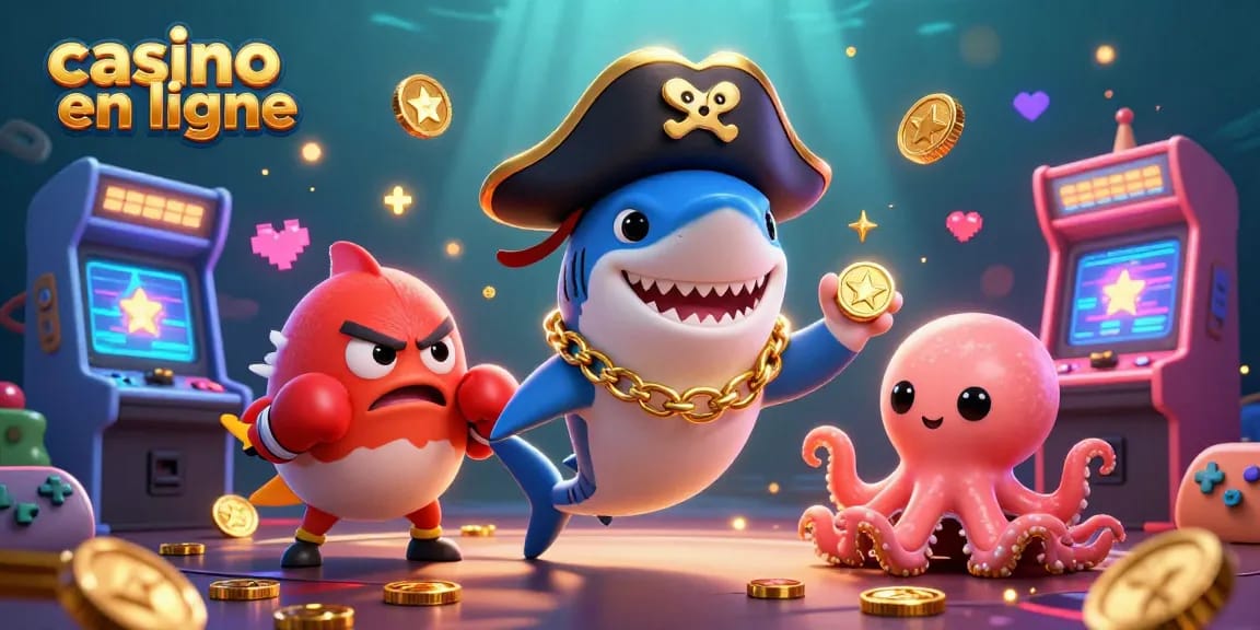 Les personnages de casino en ligne distribuent des pièces d'or dans une scène dynamique de jeu 3D.