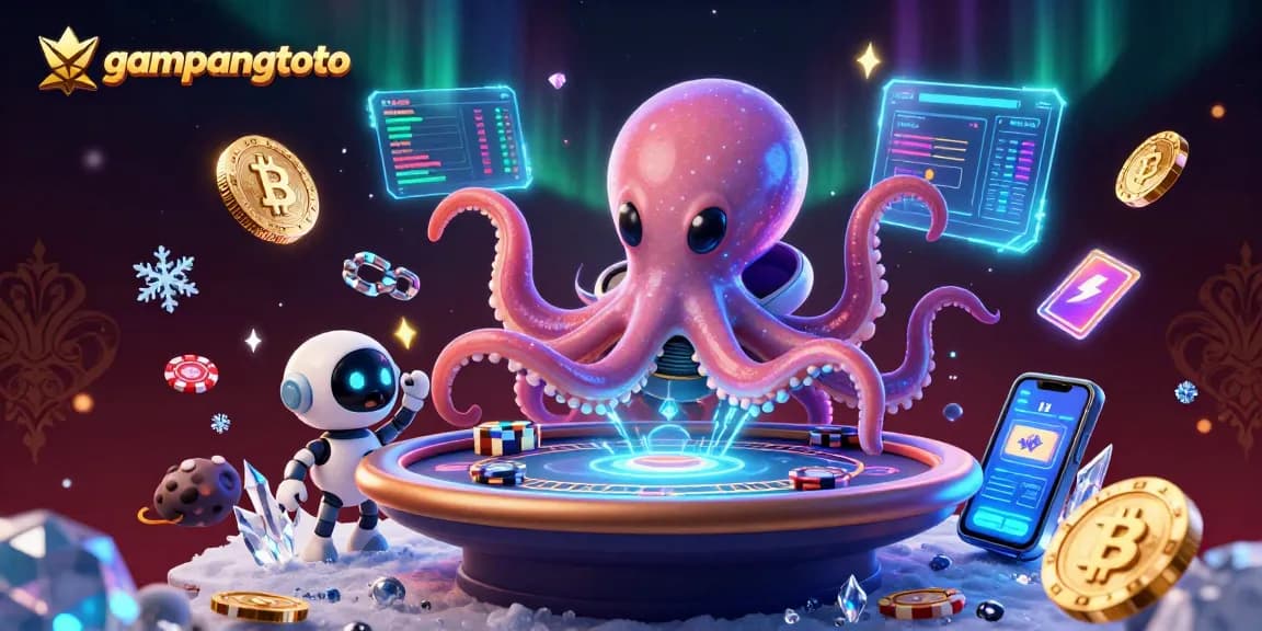 Engage with gampangtoto at an exciting poker scene featuring an alien octopus and robot companion.