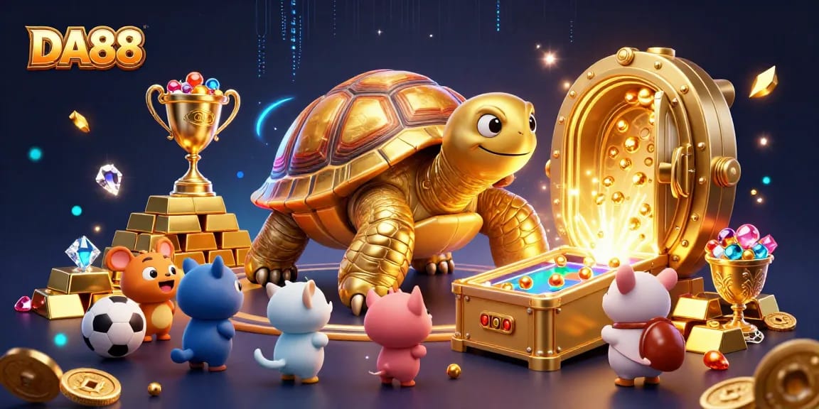 Experience thrilling sports betting at DA88 with golden treasures and vibrant gaming elements.