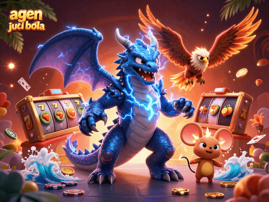 Experience thrilling action with agen judi bola in a vibrant casino-themed scene, showcasing luck and excitement.