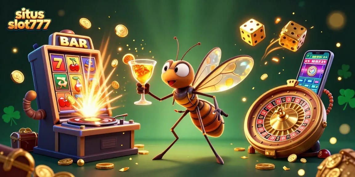 Experience the exciting world of situs slot777 with dynamic casino illustrations showcasing jackpots and 3D characters.