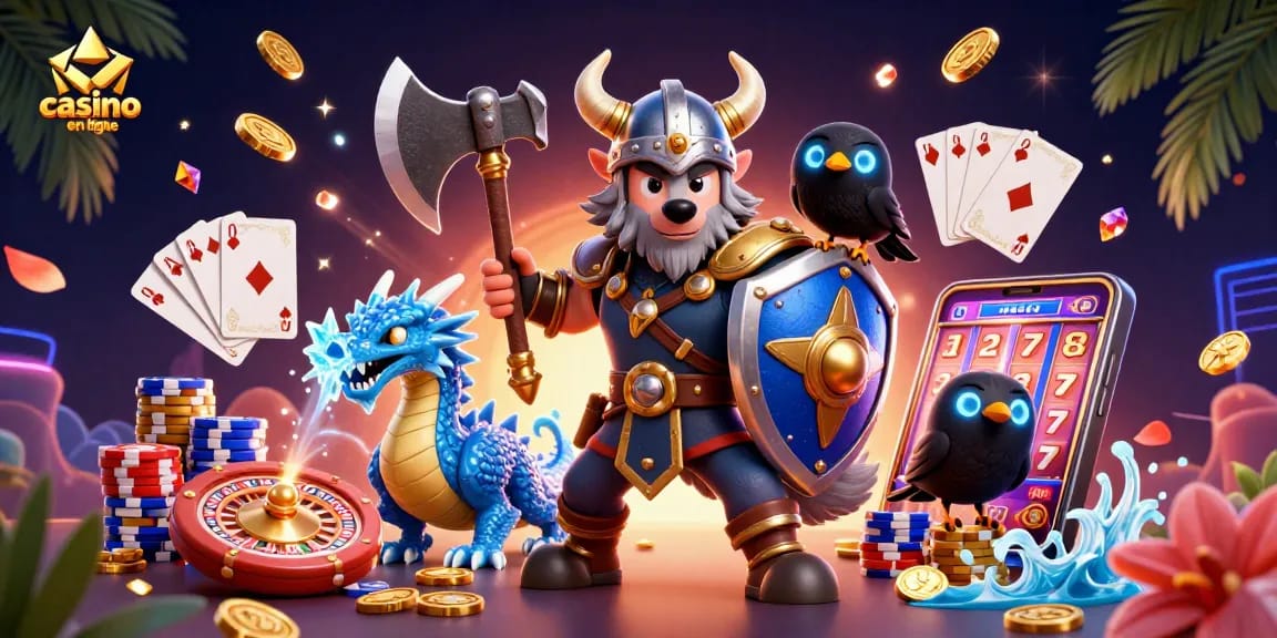 Profitez d'une aventure incroyable au casino en ligne avec un guerrier viking, un dragon et des trésors étincelants.