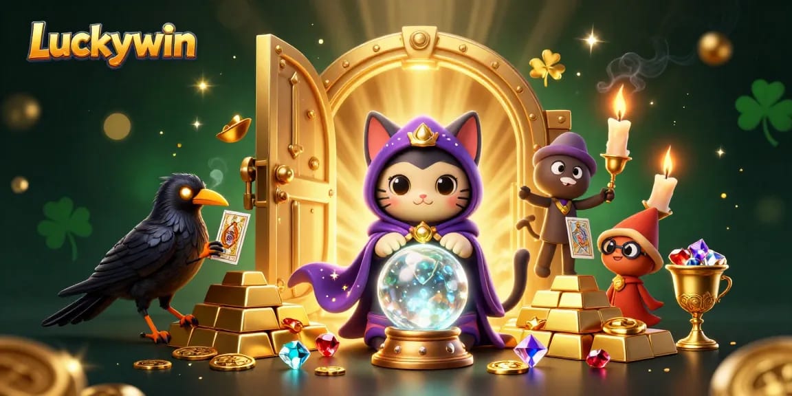 Experience winning opportunities at Luckywin with magical casino characters in a vibrant 3D scene.