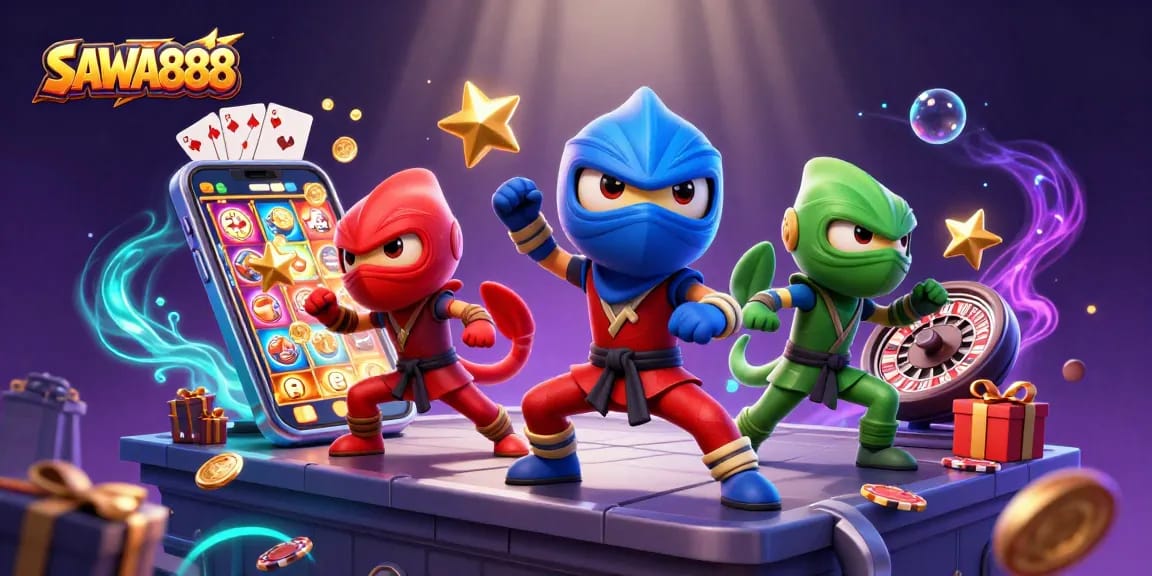 Experience SAWA888 gaming thrills with chameleon ninjas and vibrant slot game action.