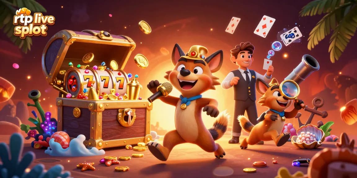 Engage with rtp live slot in a vibrant casino scene featuring a hyena stand-up comedian.