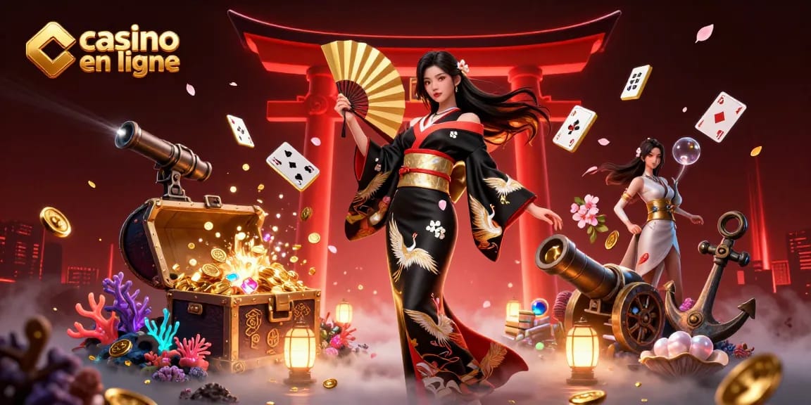 Découvrez des jeux passionnants dans un casino en ligne avec une scène vibrante inspirée de l'Asie.