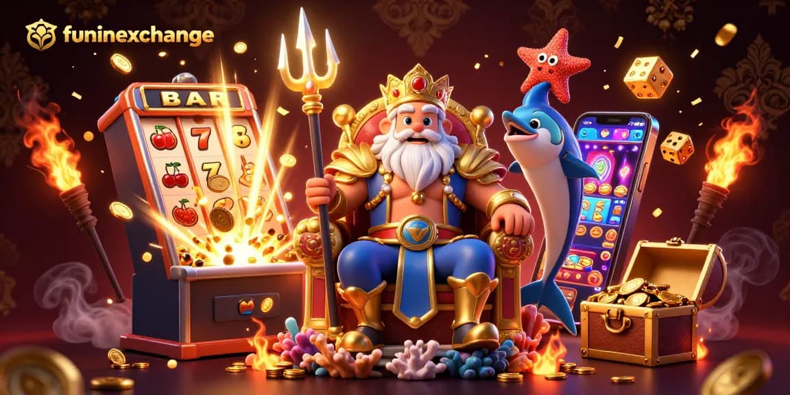 Experience thrilling gameplay with funinexchange's vibrant 3D casino illustration, showcasing dynamic gaming elements.