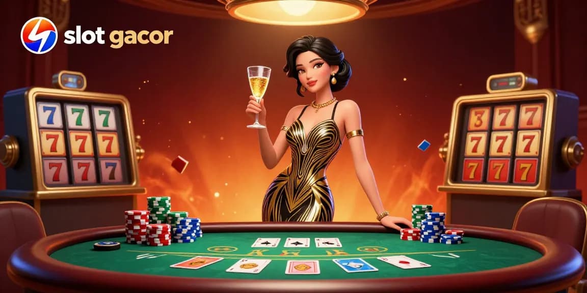 Experience the allure of slot gacor with elegant gaming elements in a luxurious casino scene.