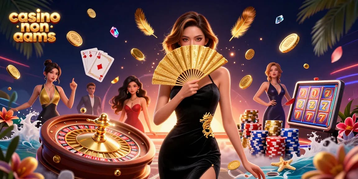 Interagisci con la vivace scena dei casinò non AAMS che mostra una splendida donna asiatica e dinamici elementi di gioco.