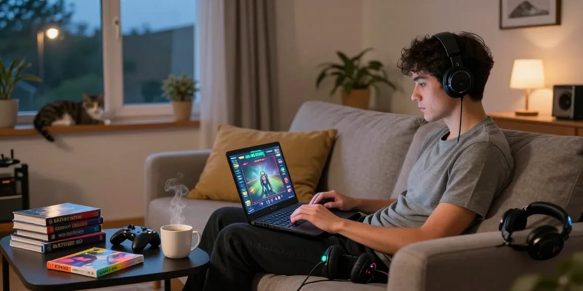 Gamer di rumah bermain BATIK88 dengan hadiah jutaan sambil menikmati suasana santai.