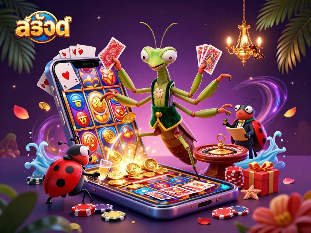Experience thrilling สล็อต action as a giant praying mantis dealer and ladybug pit boss create casino excitement.