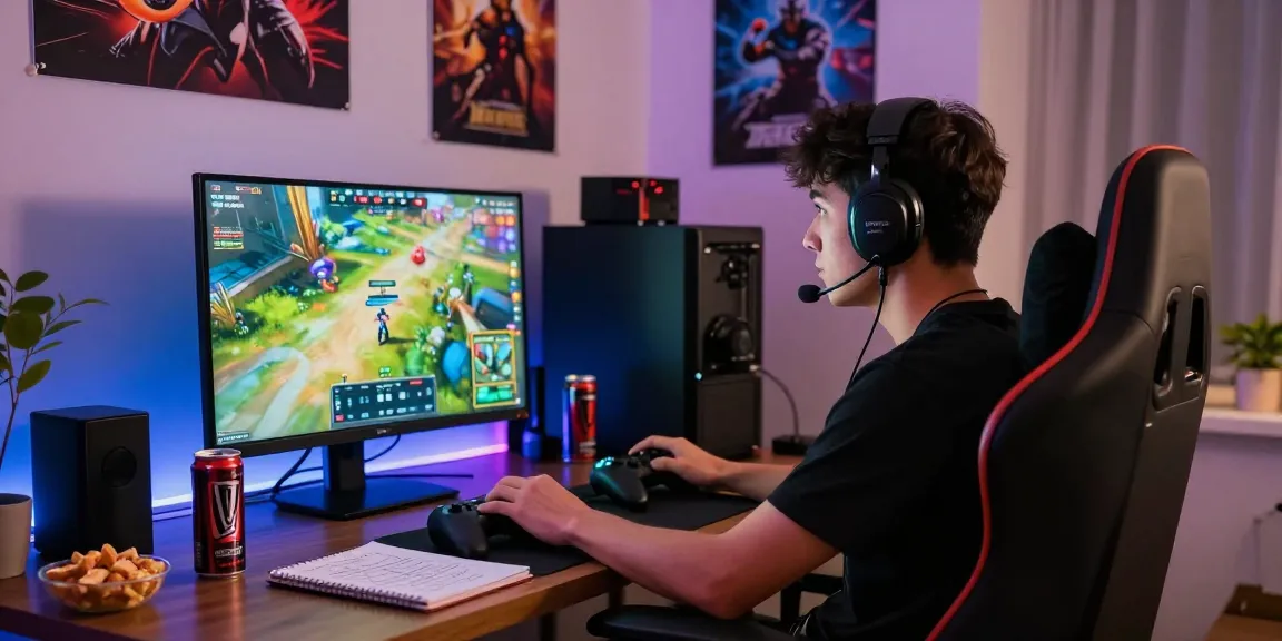 Pengaturan gamer dengan pemain antusias menggunakan headset dan layar permainan menunjukkan tantegacor88 resmi yang menarik.