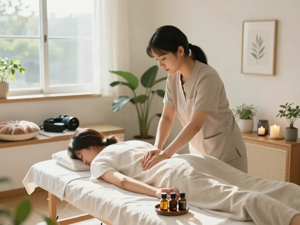 Bucheon출장안마 session featuring a calming massage therapy environment.