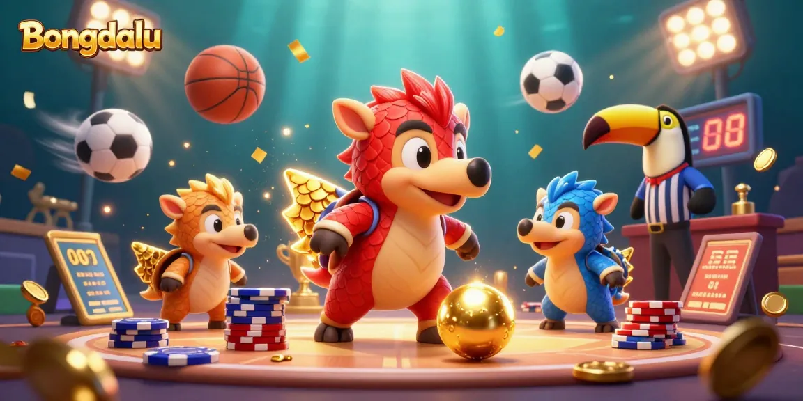 Bongdalu pangolins compete in a vibrant 3D gambling scene, showcasing dynamic sports elements and betting excitement.