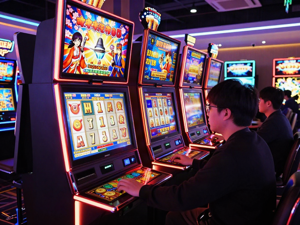 Engaging player enjoying slot jepang games in a vibrant casino atmosphere.