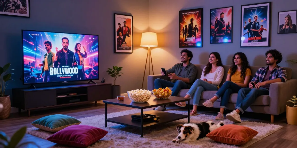Bolly4uorg.in movie night scene with friends enjoying films in a cozy living room setting