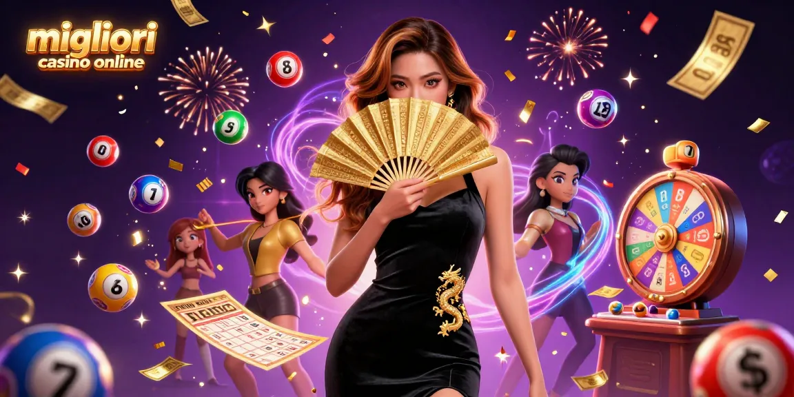 Interagisci con i migliori casino online in una scena di lotteria vibrante e dinamica che presenta elementi coinvolgenti.