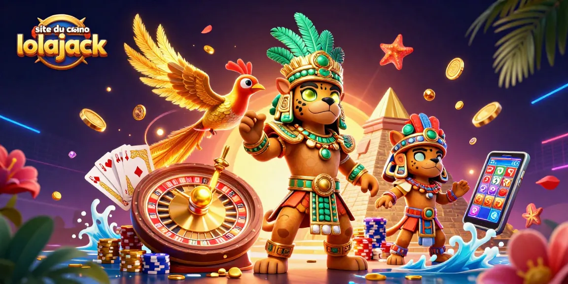Gagnez avec les machines à sous sur le site du casino lolajack à travers une illustration 3D colorée.