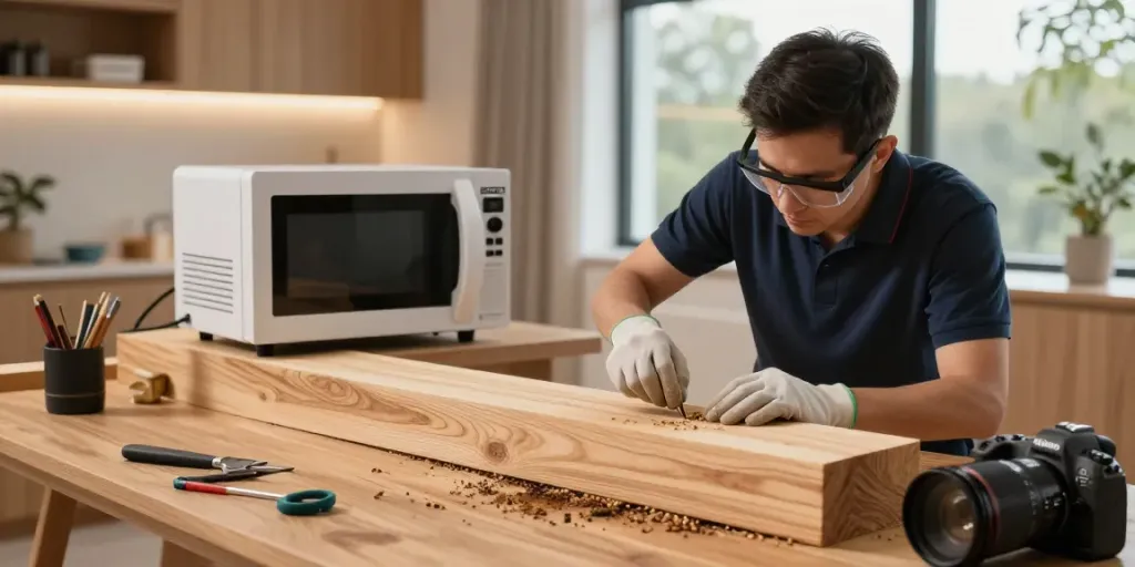 SHASHEL® microwave technology treating wood to eliminate wood-boring insects effectively.