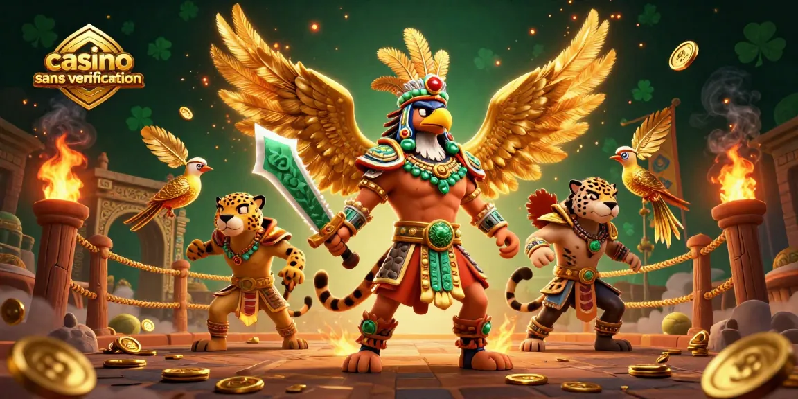 Jouez au casino sans vérification avec des guerriers Aztèques et des éléments de jeu captivants.