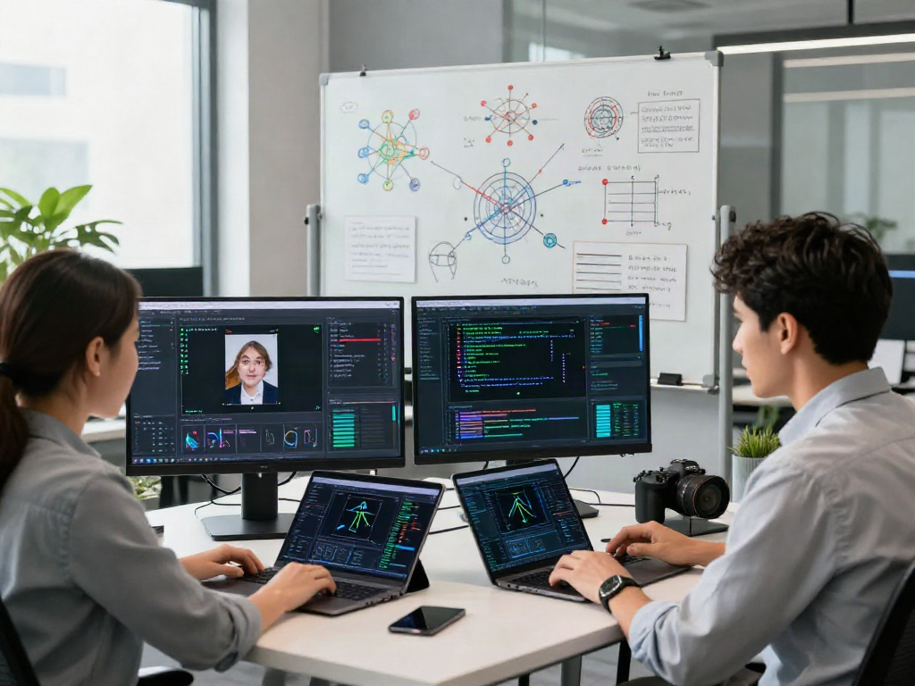 Team collaborating on AI Image Detection tools in a modern office environment.