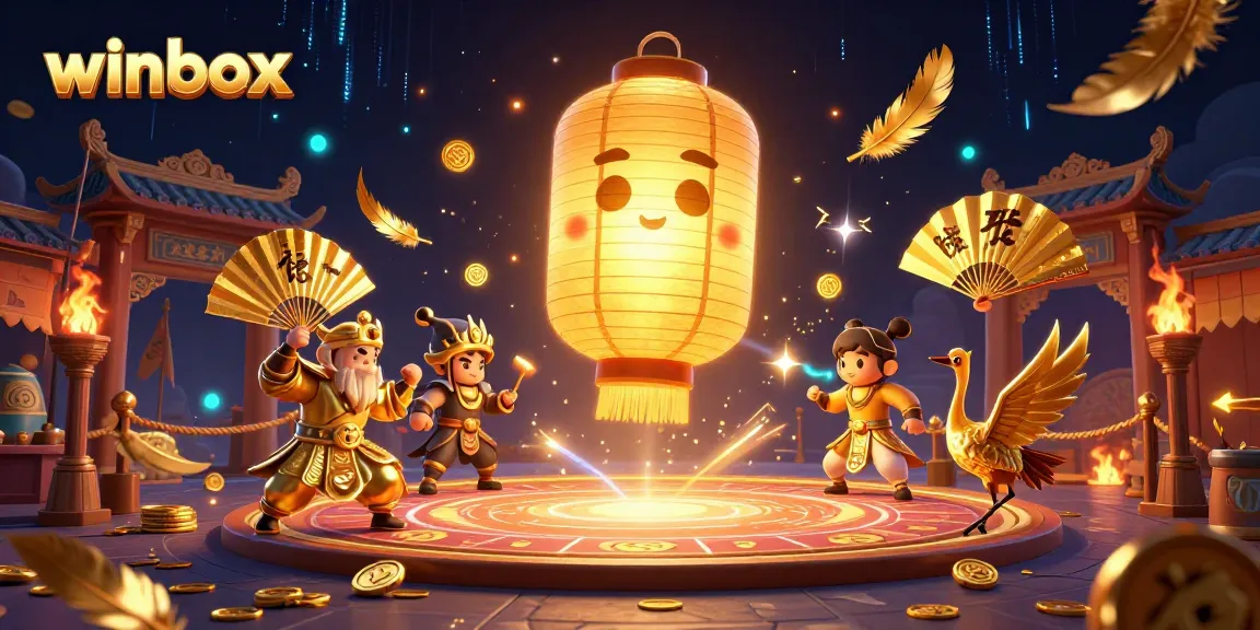 Experience thrilling gameplay at Winbox with golden lantern spirit and dynamic casino symbols.