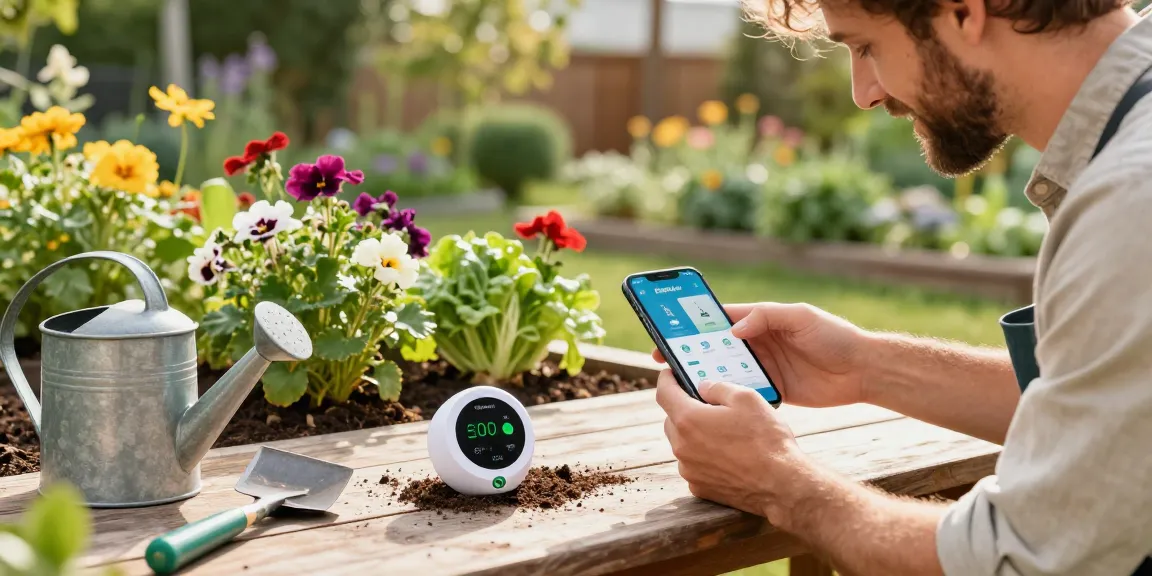 Using a rainpoint wifi water timer to maintain vibrant garden plants during sunny day.