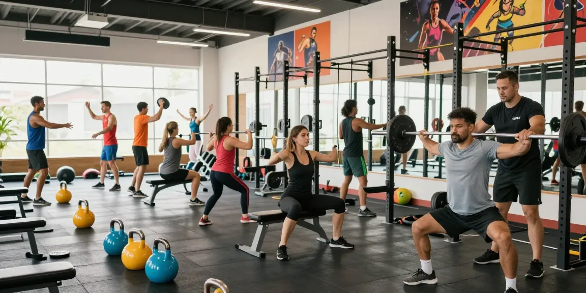 Beligas Shop offers a vibrant fitness environment with diverse individuals engaged in strength training exercises.