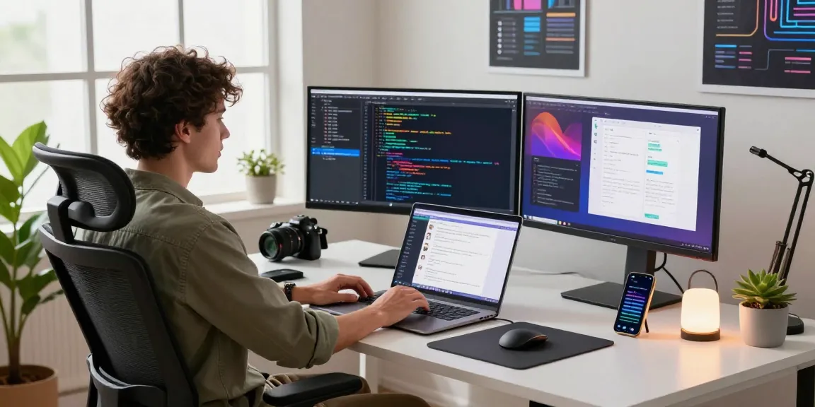 Developer using 纸飞机中文版 in a modern tech workspace, showcasing productivity and innovation.